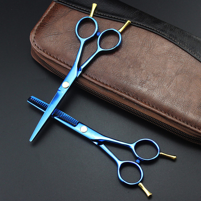 Professional Japan 440c 5.5 '' Blue Two-tailed Hair Scissors Haircut Thinning Barber Hair Cutting Shears Hairdresser Scissors