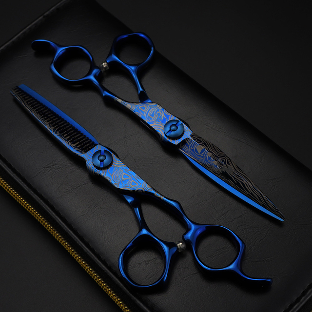 Professional 6 '' Upscale scissor Blue Damascus hair scissors haircut thinning barber tools cutting shears Hairdressing scissors