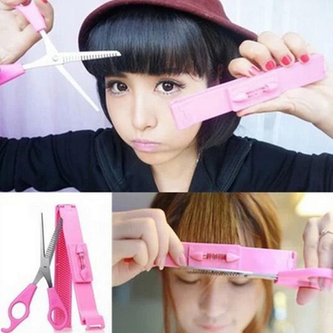 DIY Hair Cutting Pruning Bangs Hairdressing Women Pink Hair Cutting Scissor with Ruler Professional Barber Tools Accesorios