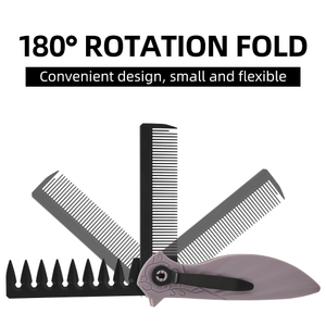 2 in 1 Black PP Foldable Styling Comb High Quality Flip Beard Comb Multifunctional Pocket Comb for Salon