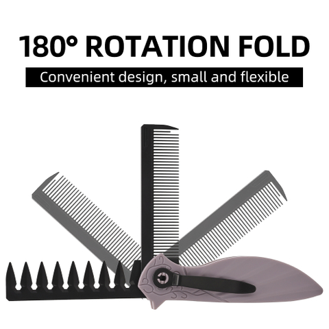2 in 1 Black PP Foldable Styling Comb High Quality Flip Beard Comb Multifunctional Pocket Comb for Salon