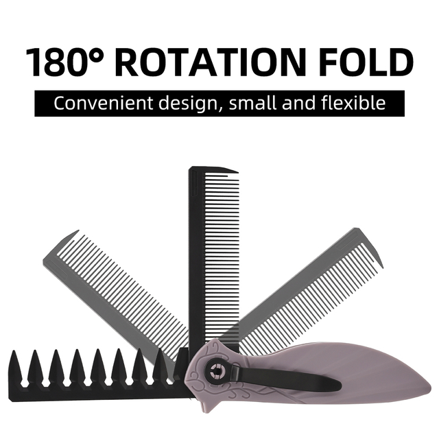 2 in 1 Black PP Foldable Styling Comb High Quality Flip Beard Comb Multifunctional Pocket Comb for Salon