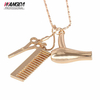 Crystal Metal Barber Shop Hair Dresser Scissors Jewelry Necklace Comb Hair Salon Accessory