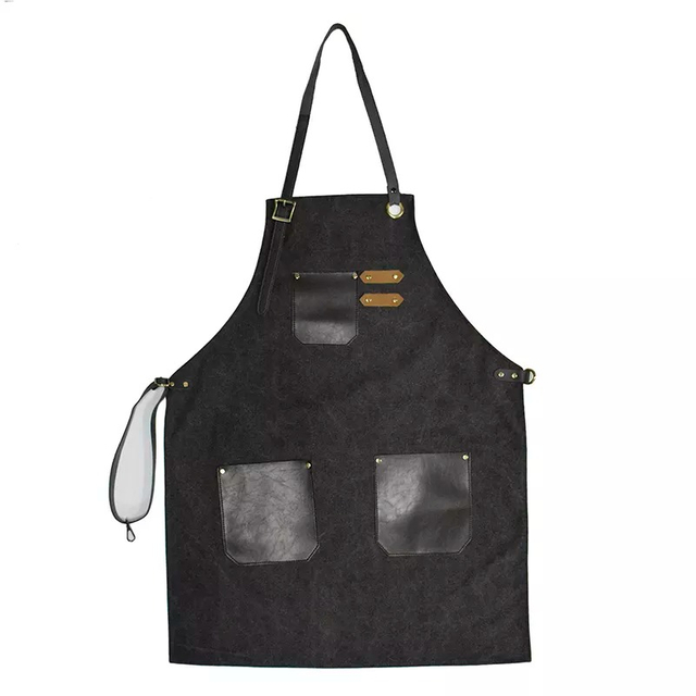 Cross Strap Black Canvas Barber Apron