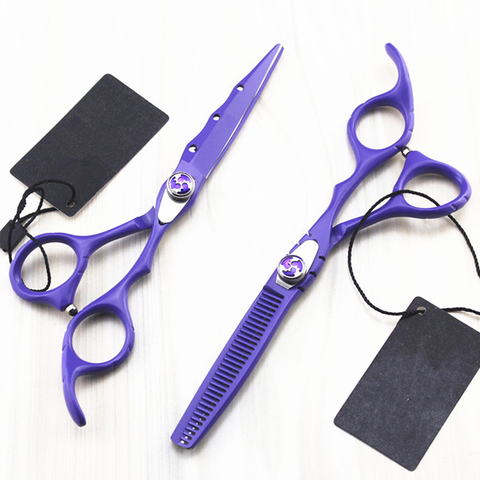 Professional Japan 440c 6 '' Purple Hair Cutting Scissors Haircut Thinning Barber Makas Haircutting Shears Hairdresser Scissors