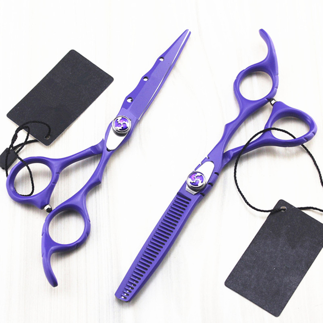 Professional Japan 440c 6 '' Purple Hair Cutting Scissors Haircut Thinning Barber Makas Haircutting Shears Hairdresser Scissors