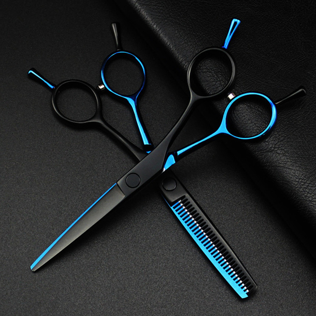 professional Japan 440c 5.5 '' blue&black hair cutting scissors haircut thinning barber haircutting shears Hairdresser scissors