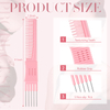 3 Pack Carbon Lift Teasing Combs with Metal Prong, Salon Teasing Back Combs Carbon Comb with Stainless Steel Lift