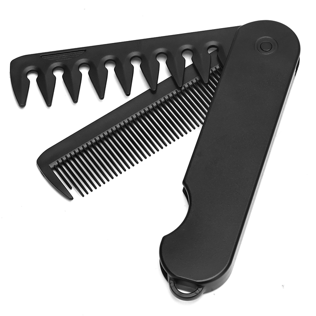 2 In 1 Small Black Travel Pocket Folding Hair Comb Mini Foldable Hair Brush Comb