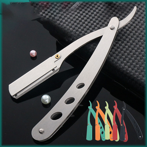 Colourful Professional Manual Shaver Straight Edge Stainless Steel Sharp Barber Razor Folding Shaving Beard Cutter