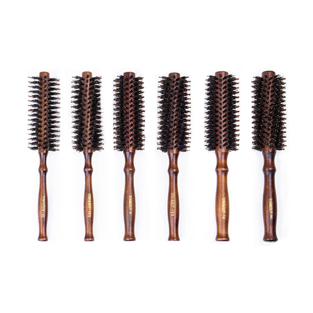 Wholesale Wood Handle Round Roll Comb Rat-Tail Shaped Straight Hair Curly Hair Roll Brush