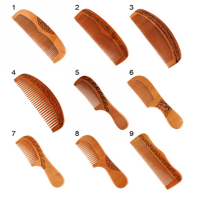 Chinese Natural Peach Wood Handcrafted Fine Tooth Comb Anti-Static Head Massage Beard Classic Comb Hair Styling Hair Care Tool