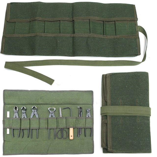 Green Roll Up Bag Garden Repair Tool Scissors Canvas Rolling Tool Bag Case Storage Bags