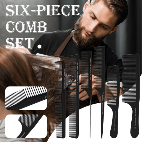 6 Pcs Black Straight Comb Salon Hair Styling Hairdressing Comb Set for Professional Hair Cutting Comb