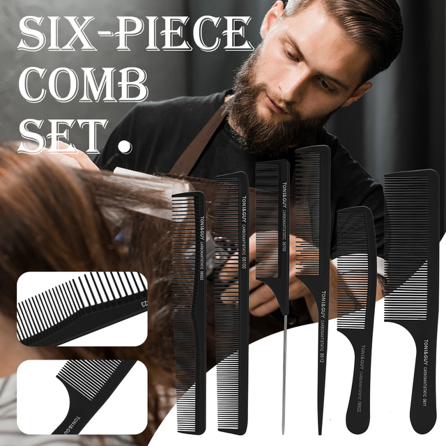 6 Pcs Black Straight Comb Salon Hair Styling Hairdressing Comb Set for Professional Hair Cutting Comb