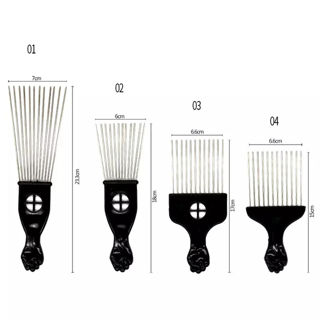 Professional Salon Use Black Metal African Afro Hair Comb For Hairdressing