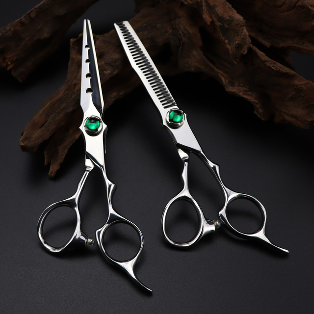 Professional Japan 440c steel 6 '' scissor Green gem hair scissors haircut thinning barber cutting shears hairdressing scissors