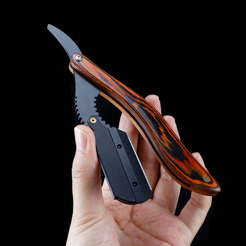 Senior Wood Handle Blade Shaving Razors Professional Barber Shaver Eyebrow Razor Men's Replaceable Blade Razor Hair Knife Gift
