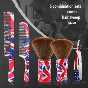 3/5pc Hairdressing Oil Head Hairdressing Comb Shaving National Flag Broken Hair Sweeping Soft Hair Cleaning Brush Razor Rack Set