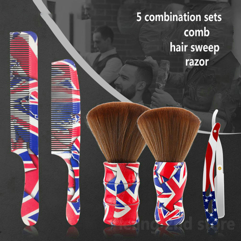 3/5pc Hairdressing Oil Head Hairdressing Comb Shaving National Flag Broken Hair Sweeping Soft Hair Cleaning Brush Razor Rack Set
