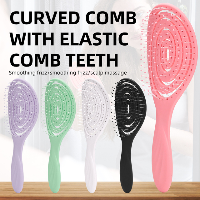 Customize Pink Hair Styling Hair Curved Brush Vent Hollow Elastic Boar Bristle Hairbrush