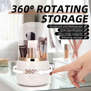 360 Rotating Makeup Brush Holder Organizer Dustproof Multi-Functional Brush Storage Box