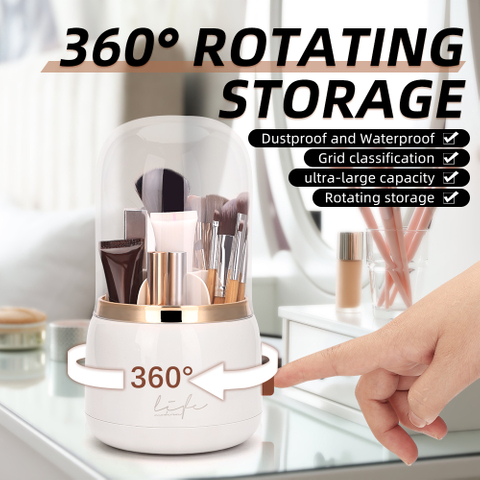 360 Rotating Makeup Brush Holder Organizer Dustproof Multi-Functional Brush Storage Box