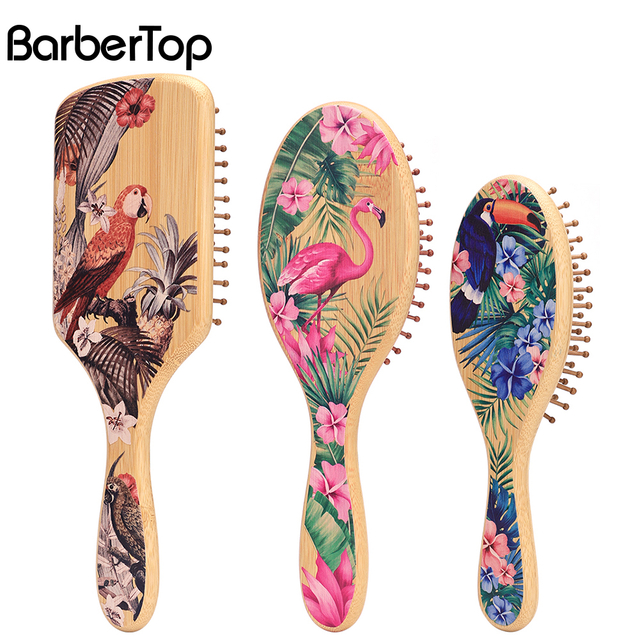 High quality Handle Print Detangling Hair Brush air Cushion Paddle Comb Massage