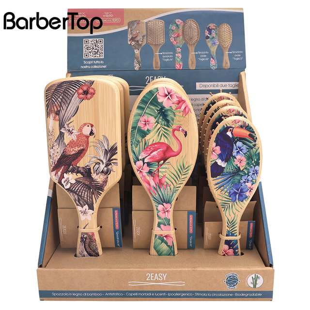 Natural Print Wood Hair Brush Paddle Detangling Hair Brush Comb Set With Gift Box for Women