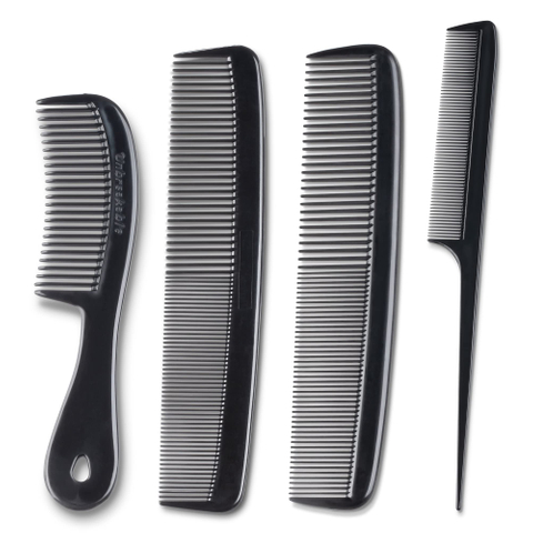 4 Piece Professional Comb Set Black - USA MADE - Fine Pro Tail Combs, Dresser Hair Comb Styling Comb 
