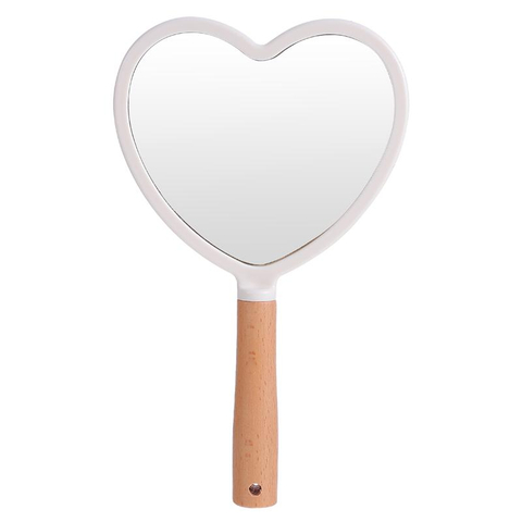 1pc Makeup Mirror Wooden Handle Handheld Cosmetic Mirror Heart Shape Fan Shape Mirror Round Square Mirror Salon Makeup Mirror