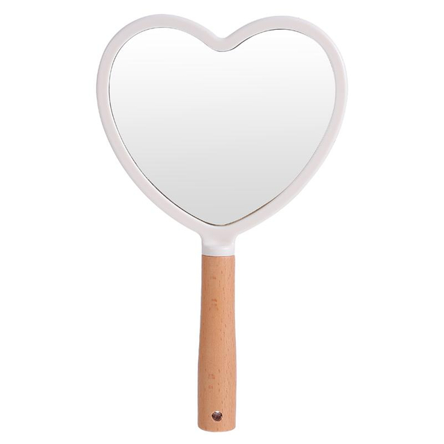 1pc Makeup Mirror Wooden Handle Handheld Cosmetic Mirror Heart Shape Fan Shape Mirror Round Square Mirror Salon Makeup Mirror