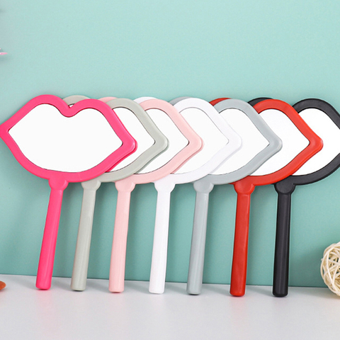 1PC Handheld Makeup Mirror Lip Shape Makeup Vanity Mirror With HandleSalon Compact Mirrors Cosmetic Mirror For Women