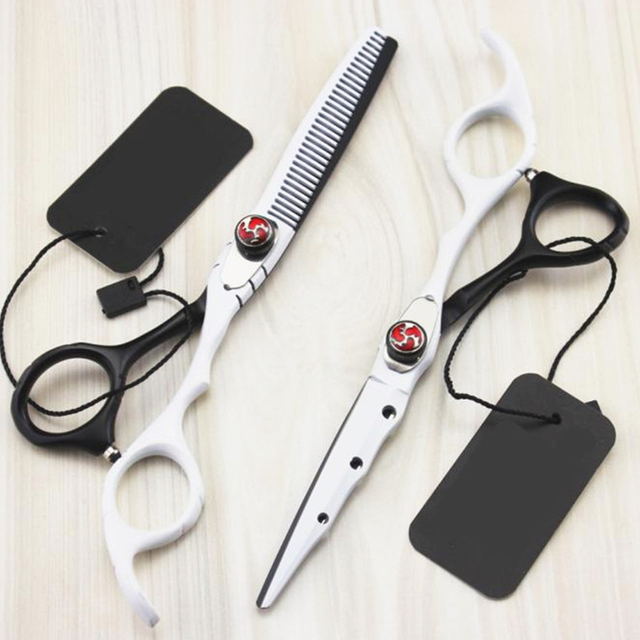 Professional Japan 440c 6 Inch White Hair Cutting Scissors Haircut Thinning Barber Makas Haircutting Shears Hairdresser Scissors