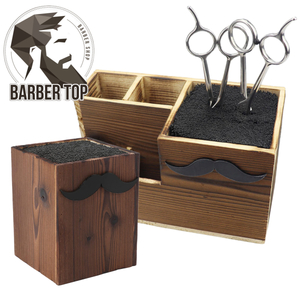 Barber Haircut Scissors Socket Wooden Non-slip Comb Clips Storage Box Salon Scissors Display Rack Inserting Holder
