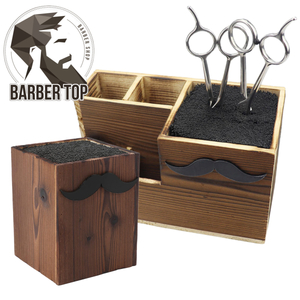 Barber Haircut Scissors Socket Wooden Non-slip Comb Clips Storage Box Salon Scissors Display Rack Inserting Holder