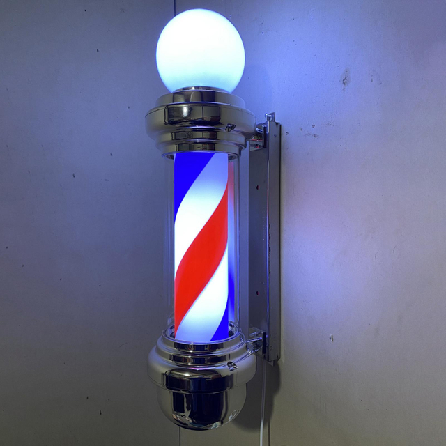 Barber Pole LED Light Rotating Hair Salon Shop Sign Light Waterproof Wall Mount Stripes with Ball for Party Hairdressing Outdoor