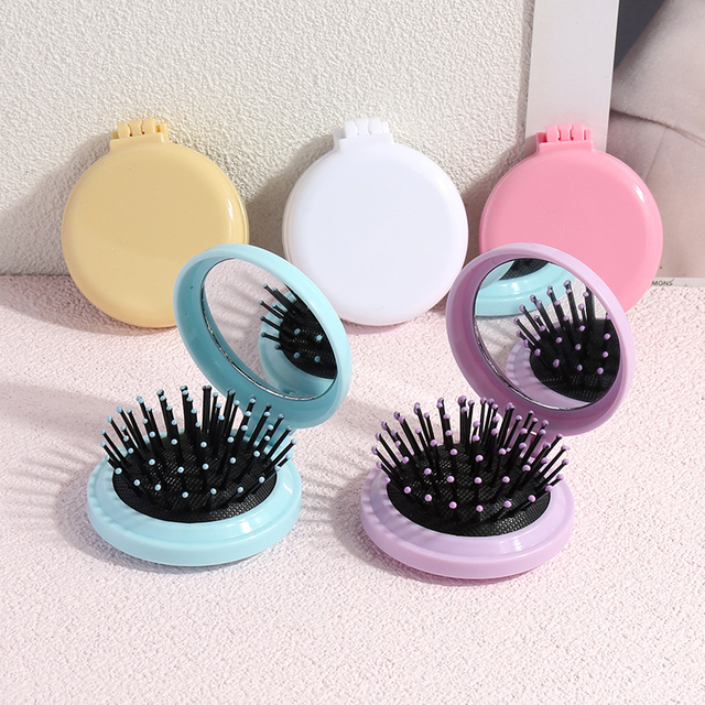 Small Size Hair Comb with Folding Mirror Traveling Portable Massage Folding Comb Women Girl Hair Brush with Mirror Styling Tools