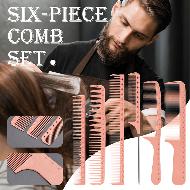 Pink 6pcs Straight Hair Cutting Comb Salon Hair Styling Hairdressing Comb Set for Barber