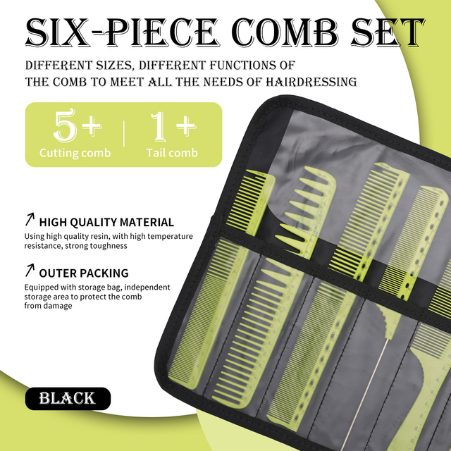 Hairdressing Salon Large Wide Tooth Comb Set Hair Style Head Styling Common Comb 6 Pcs