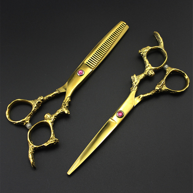 Professional Japan 440c 6 '' gold dragon hair scissors haircut thinning barber haircutting cutting shears hairdressing scissors