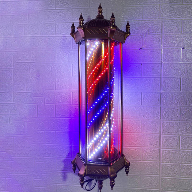Barber Shop Pole Open Sign 3 Color Rotating Light Energy Saving Hair Salon Sign Lamp