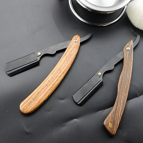 Gold Sandal Wood Handle Stainless Steel Folding Razor Hair Salon Hairdressing Shaving Hairdressing Knife Holder Gift Shaver