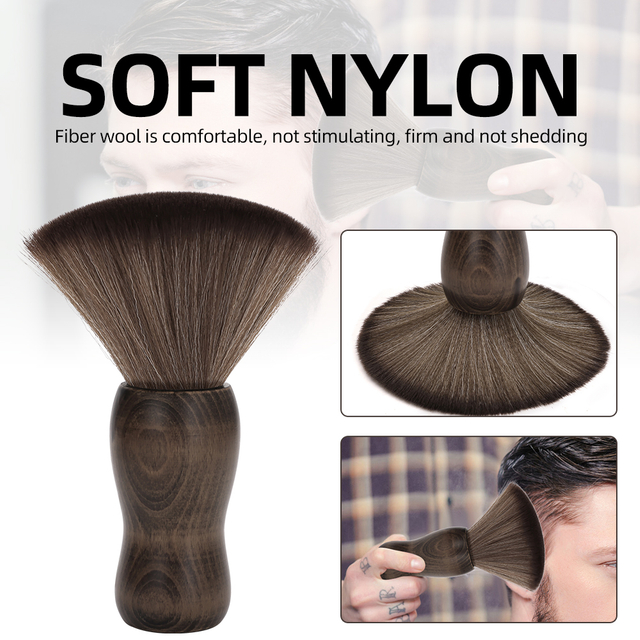 Custom Private Logo Softer Fiber Hair Hairdressing Neck Duster Fiber Brushes Wood Handle Neck Brush