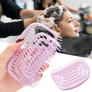 Purple Hollow Square Massage Brush with Dry and Wet Dual Use Portable Scalp Massager