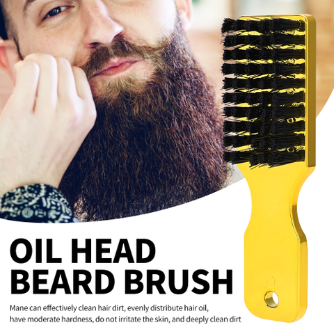 Custom Logo Gold Handle Nylon Bristle Brush Salon Barber Beard Styling Brush for Men