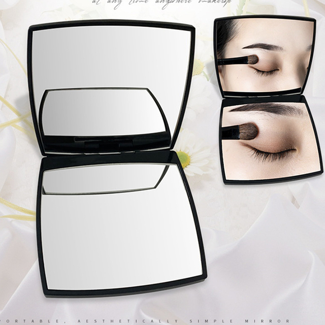 1pc Women Fashion Black Portable Makeup Mirror Smooth Double-Sided Folding Small Square Mirror Fit Travel Make Up Tools