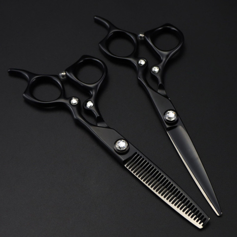 Professional JP 440c steel 6 '' Upscale Gem Black cut hair scissors haircut thinning barber cutting shears hairdressing scissors