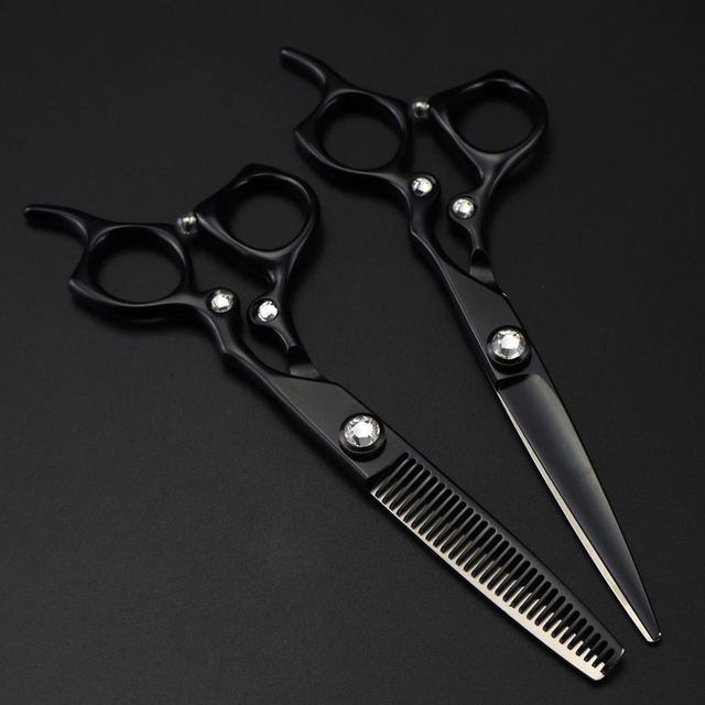 Professional JP 440c steel 6 '' Upscale Gem Black cut hair scissors haircut thinning barber cutting shears hairdressing scissors