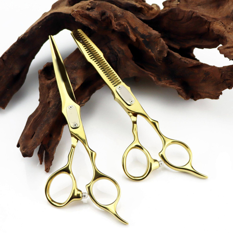 Professional JP 440c steel 6 '' Upscale scissor Gold hair scissors haircut thinning barber cutting shears hairdressing scissors